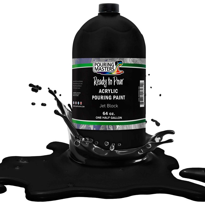Pouring Masters طلاء أكريليك أسود فاحم جاهز للصب من بورينج ماسترز - طلاء فاخر مائي مُجهز مسبقًا سعة 64 أونصة - مناسب للرسم على القماش والخشب والورق والأعمال اليدوية والبلاط والصخور وغيرها - Image 1